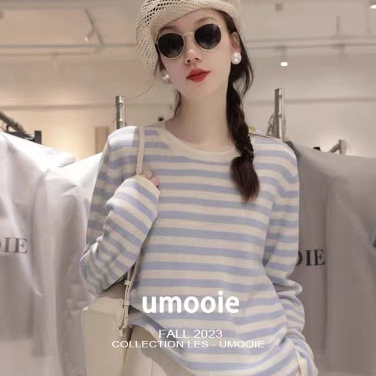 UMOOIE  早秋绵羊毛条纹毛针织衫