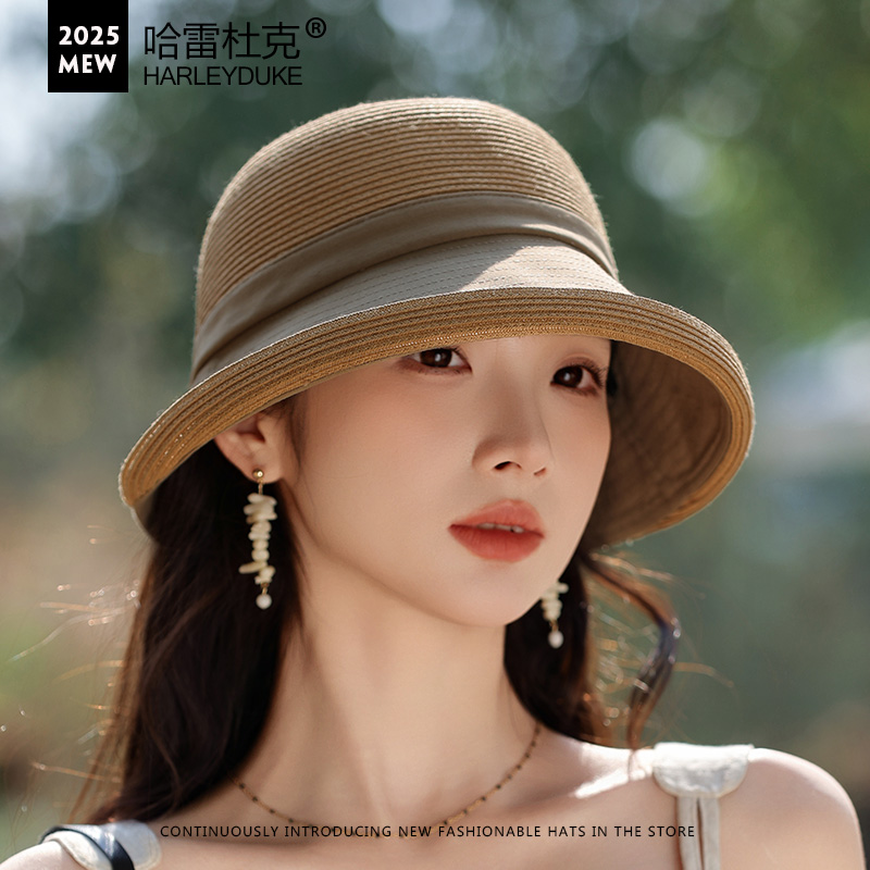 翘沿卷边盆帽子女士法式优雅度假风圆顶草帽春夏季出游气质高品质