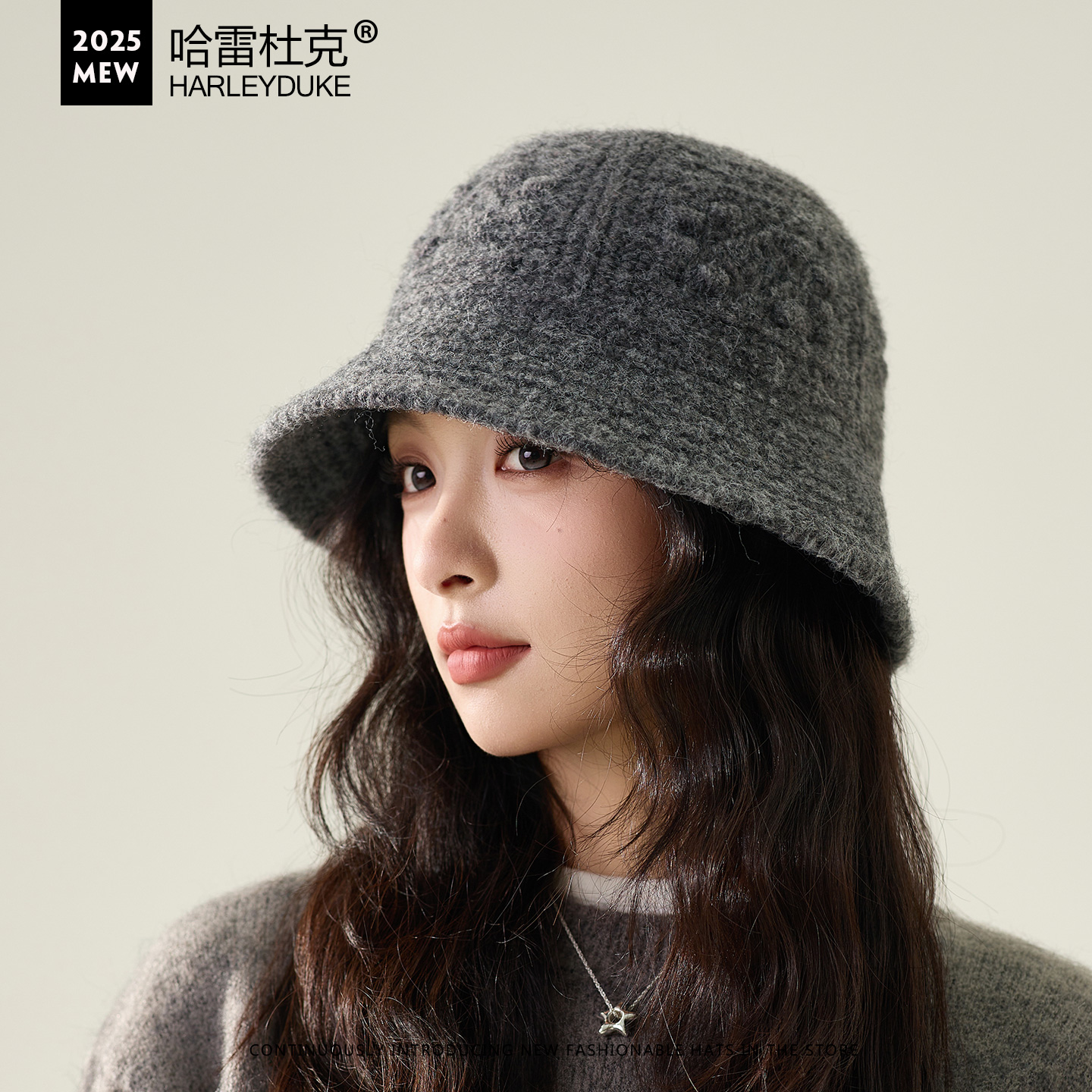 韩版新款纯色简约针织毛线盆帽