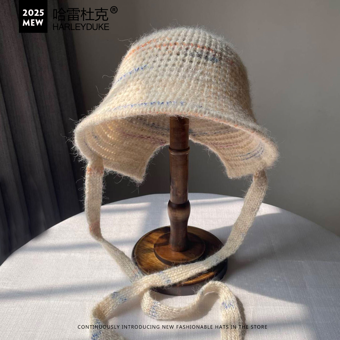 花线混织针织盆帽子女秋冬保暖