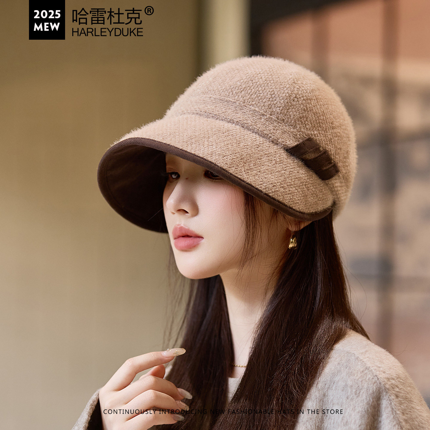 秋冬季中青年保暖防寒盆帽户外毛绒露思同款鸭舌渔夫帽韩版显脸小