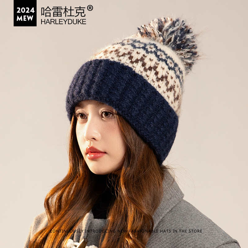 哈雷杜克毛线帽出游休闲女冬天