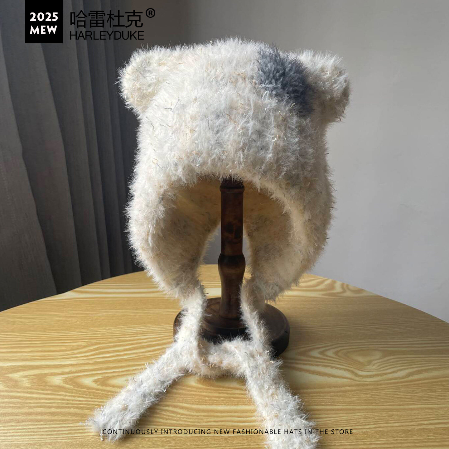 毛绒绒小熊耳朵绑带护耳帽女冬季