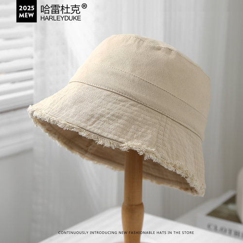 纯色毛边渔夫帽女春夏秋日系盆帽