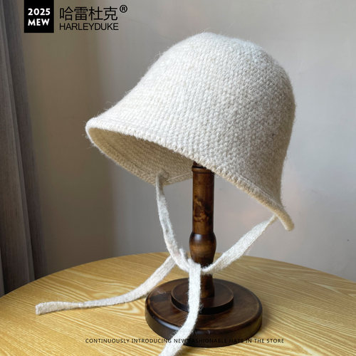 羊毛混纺针织毛线帽保暖绑带盆帽