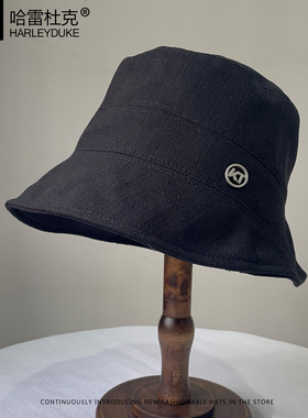 2026春季纯色基础百搭黑色盆帽子男女洋气休闲后抽绳简约渔夫帽潮