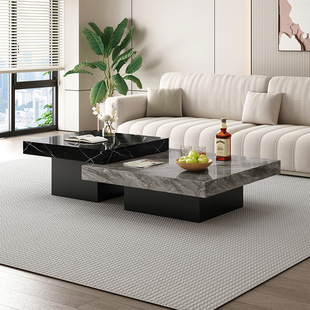 意式高端岩板茶几轻奢现代简约客厅家用大理石小户型方形高低组合