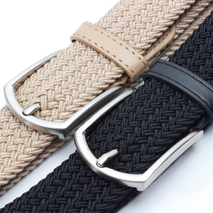 无孔年轻人弹力松紧编织学生腰带 时尚 黑色针扣帆布皮带男士 潮新款