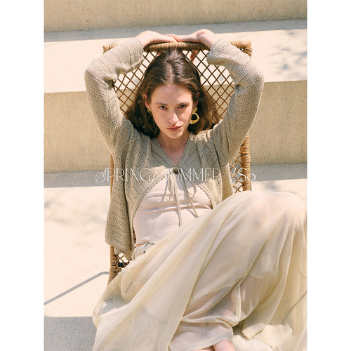 SO 26ss春夏进口特种纱含闪丝线工艺亚麻棉大气老钱精致春日开衫