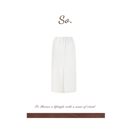 SO 26ss春夏简约高级感金丝亮片直筒裙抽绳设计后开叉白色半身裙