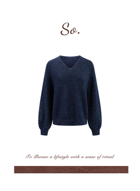 SO 【羊毛+山羊绒】细闪混纺V领慵懒风藏蓝色套头毛衣