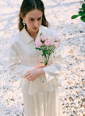 SO 26ss春夏设计感天丝下摆摆浪双色长袖精致显瘦廓形短外套