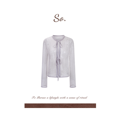 SO 26ss法式原创镂空双绳系带设计双色针织开衫女气质感时尚上衣