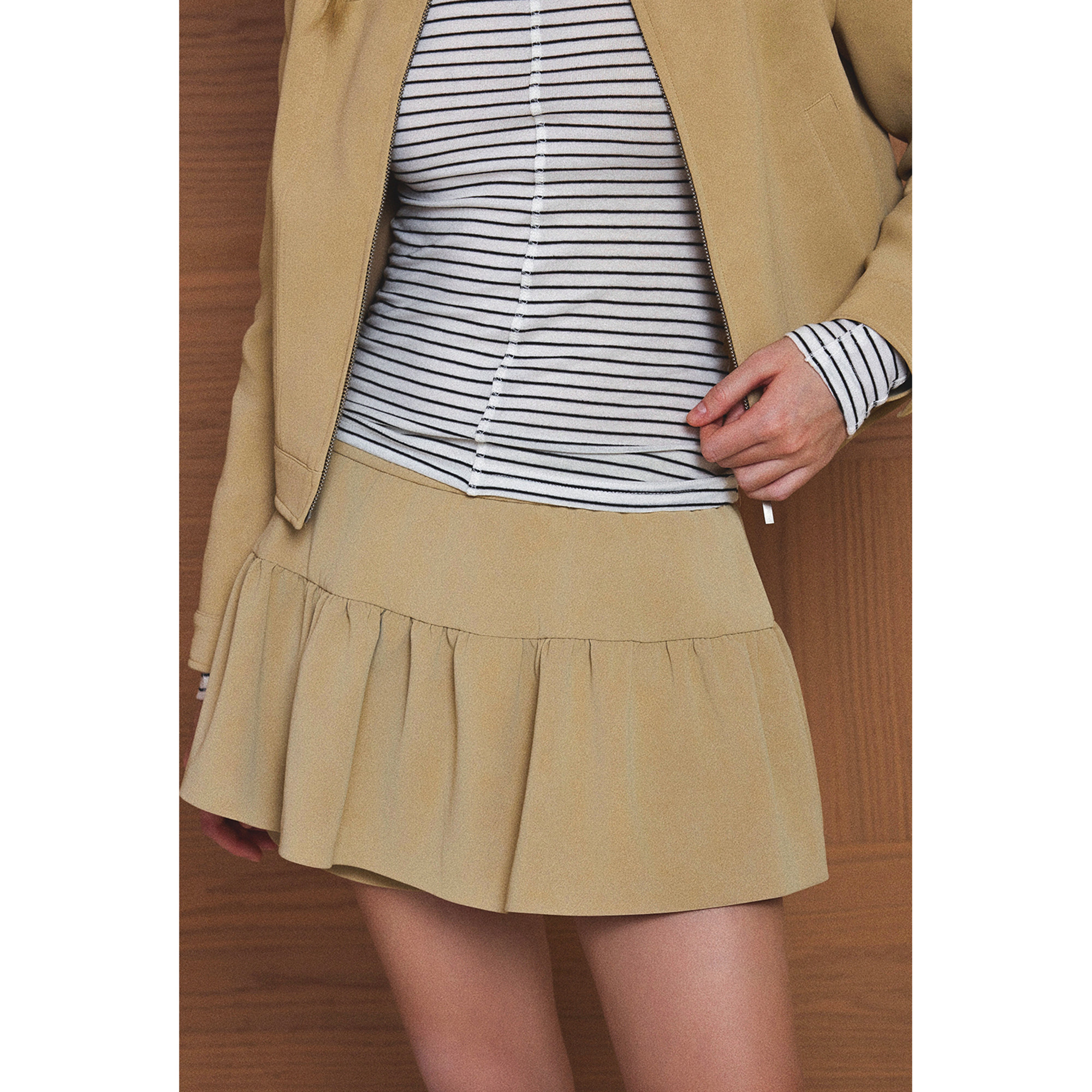 SO 25初秋新款高腰A字百褶裙百搭休闲气质时髦卡其色半身裙裤