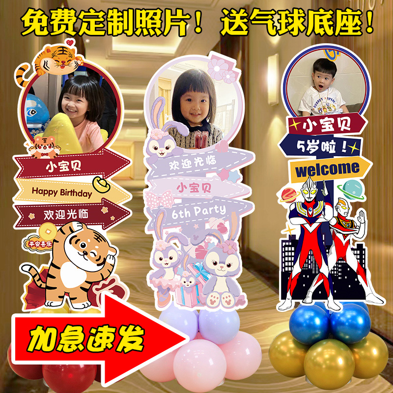百日宴布置宝宝周岁百天生日照片海报装饰气球kt板满月迎宾牌定制