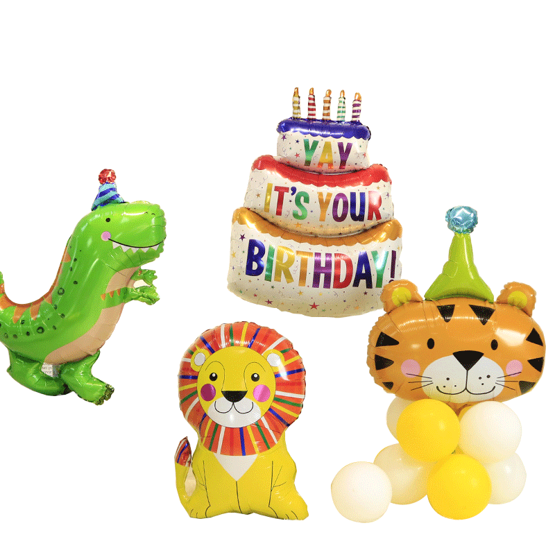 狮子生日装饰恐龙蛋糕老虎气球