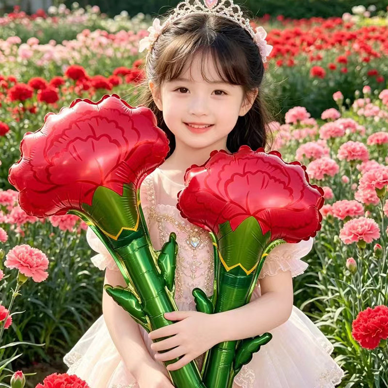 粉色康乃馨气球花束婚礼场景布置装饰绿色商场打卡仿真送女友花朵图片