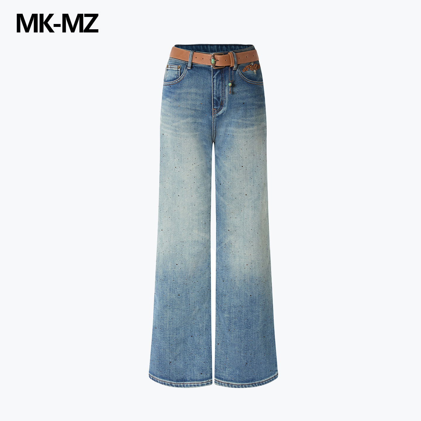 MKMZ「疏雨蓝叙」加绒牛仔裤女高腰阔腿显瘦垂感波西米亚复古浅蓝