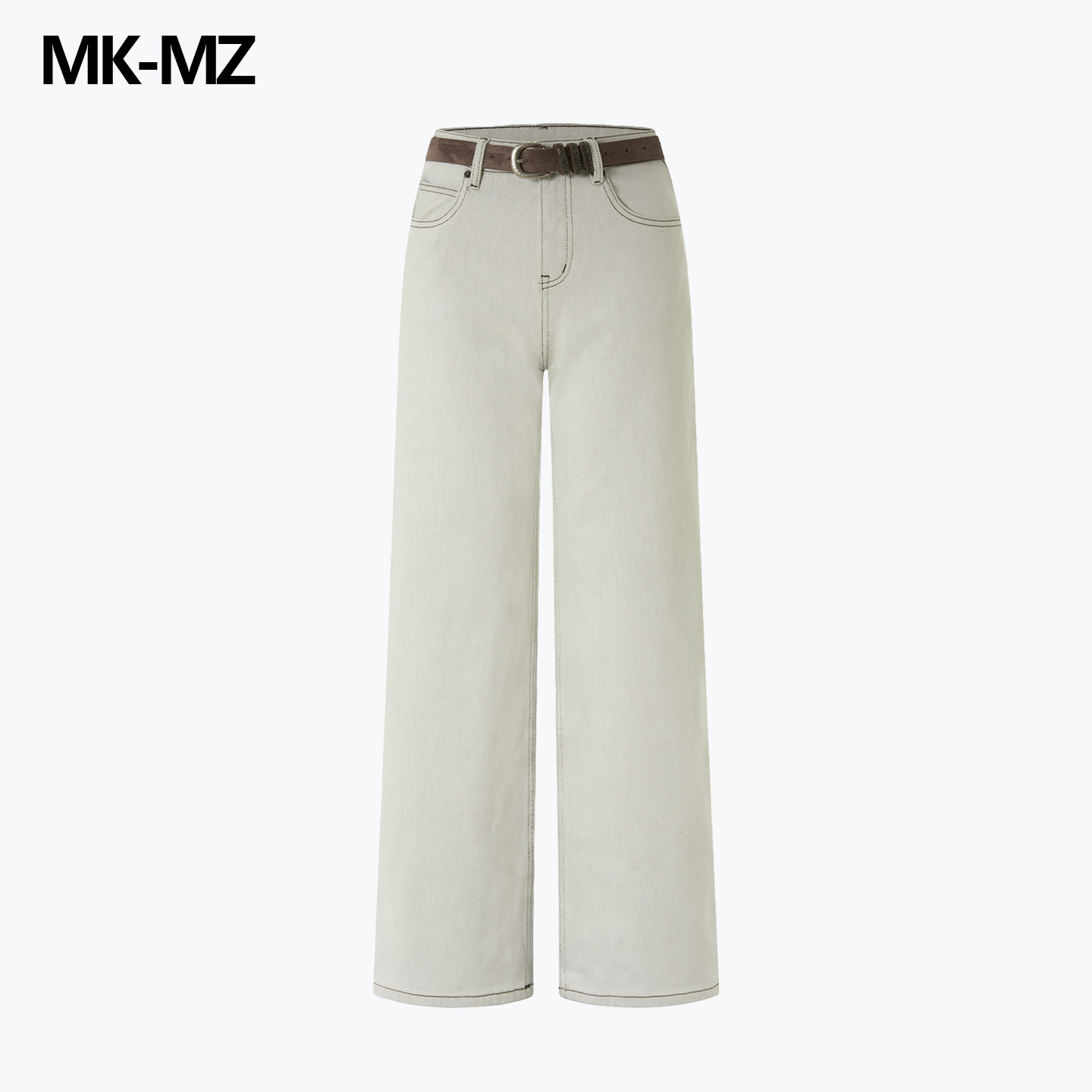 MKMZ「苔色简叙」老钱风灰绿色阔腿牛仔裤女高腰显瘦垂感配腰带