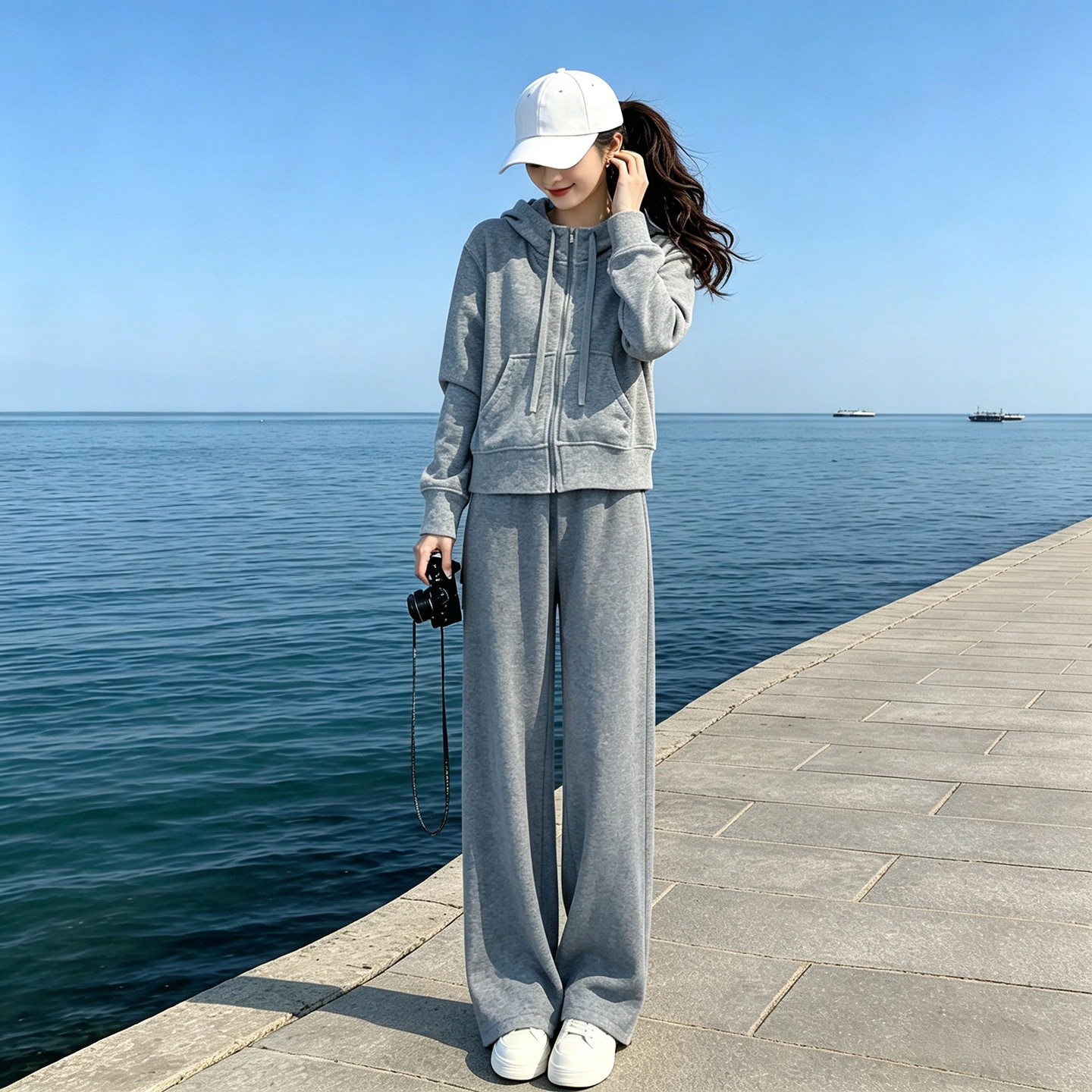 休闲运动服套装女夏季2026新款短袖长裤学院风盐系少女跑步两件套