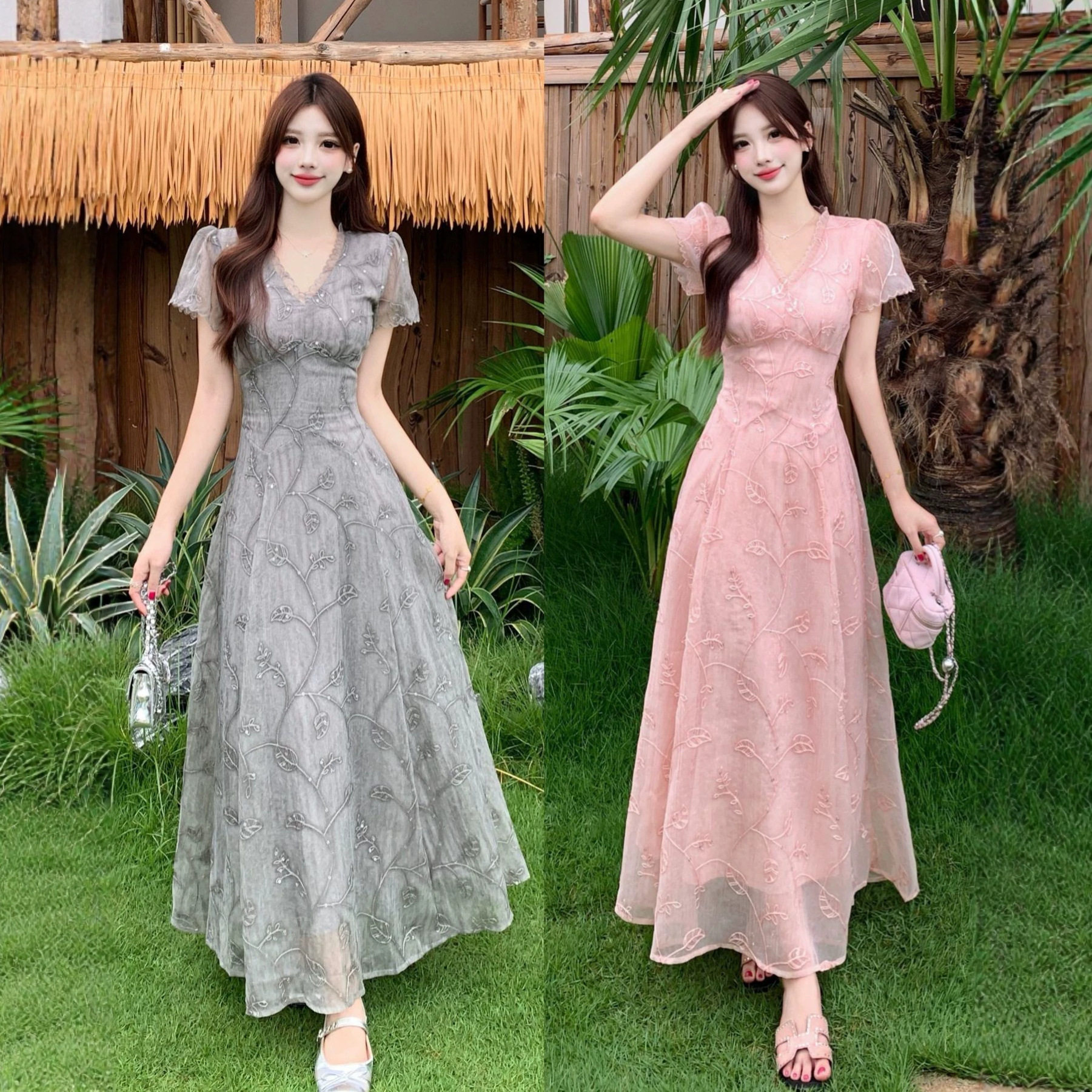 大码胖妹妹法式夏季新款刺绣温柔气质公主风收腰显瘦中长款连衣裙