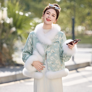 女式羽绒服2025冬季新款女新中式国风绣花狐狸毛领时尚外套HR262