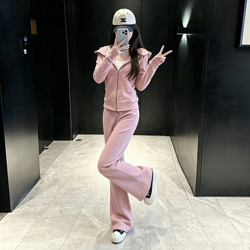 2026年秋冬甜美温柔休闲运动套装女洋气减龄粉色外套阔腿裤两件套