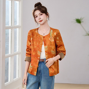 印花宽松显瘦减龄百搭圆领盘扣国风外套 女装 LX601 新款 20256春季