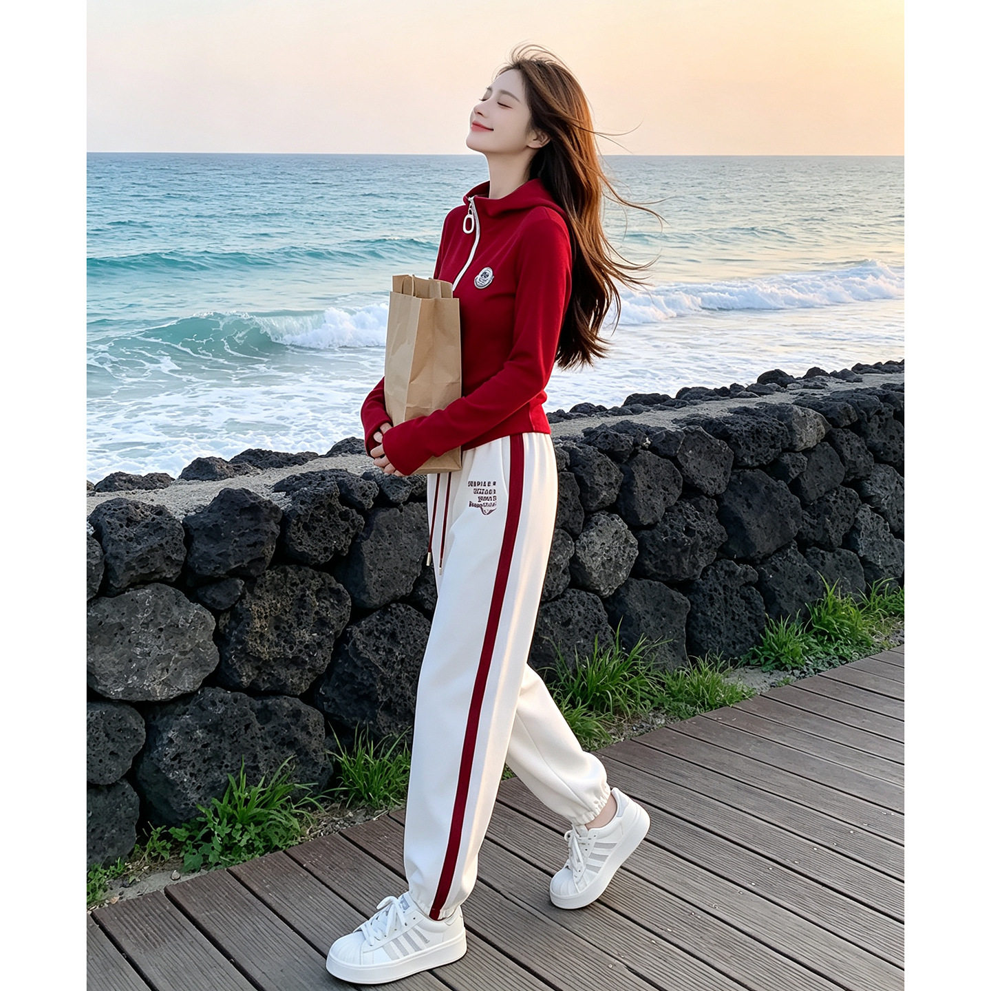 欧货休闲卫衣套装女秋冬磨毛加厚新款时尚减龄运动束脚裤两件套春