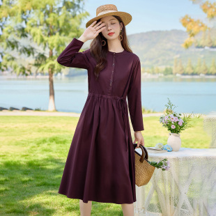 时尚 气质优雅长袖 中长款 2026春季 连衣裙 女装 收腰时尚 NI8808 新款