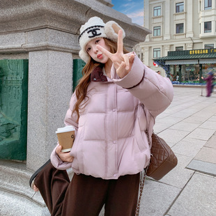 粉色韩系巨好看的零压感泡芙羽绒服女2025冬季新款90绒保暖面包服