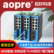 aopre工业级管理型T628GSW千兆2光8电环网交换机网管型POE光纤交换机48V转导轨式 监控网络收发器VLAN端口镜像