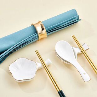 家用筷子托架样板房两用筷架金边勺托筷枕 酒店高档骨瓷筷子托中式