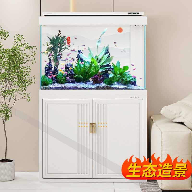 森森新款智能鱼缸底柜客厅超白玻璃大型底过滤免换水生态水族箱