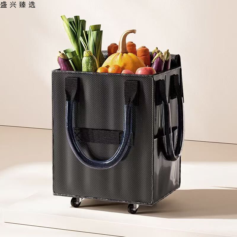 带轮子购物袋长手提折叠收纳袋拖轮行李户外出差旅行购物拉车篮子