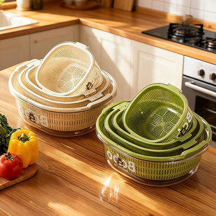 双层洗菜盆沥水篮多功能厨房家用水果盘客厅淘洗菜篮子零食摆放盘