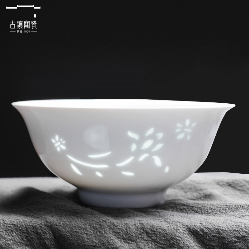 古镇陶瓷 景德镇高温玲珑瓷饭碗 中式餐具套装 碗碟盘瓷碗 玉兰花,餐饮具,碗,淘宝优惠券,粉丝福利购,淘宝优惠卷
