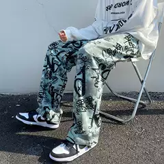Original high street American men's pants chic design sense graffiti casual straight pants loose hip hop hip hop street dance tide