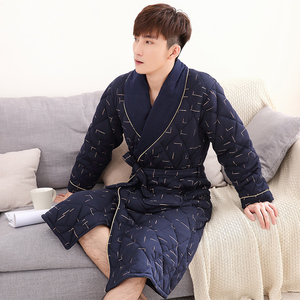 秋冬季男士浴袍加厚睡衣针织夹棉袄睡袍加长款男袍长袖家居服棉服
