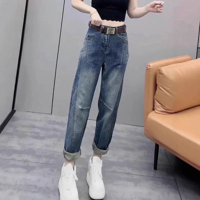 大码女装复古直筒九分牛仔裤女2牛仔裤