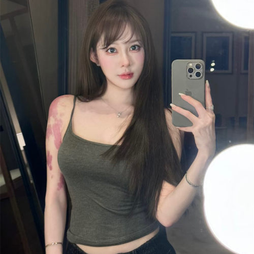 网红女神花三三同款  辣妹内置胸垫舒适收腰内袋外穿吊带上衣