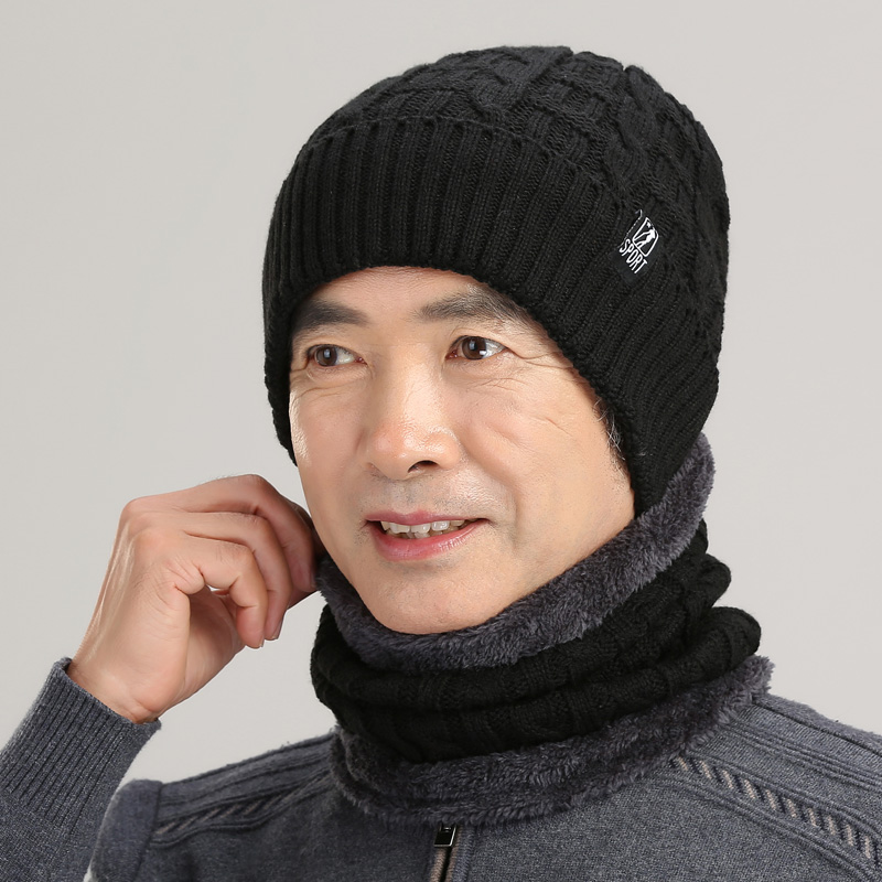 冬天中老年人帽子男士针织保暖毛线帽加绒厚爷爷老头脖套棉帽爸爸
