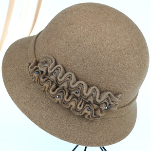 中老年人帽子女秋冬季毛呢盆帽老人奶奶礼帽妈妈加厚保暖渔夫帽