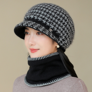 帽子女冬天妈妈加厚保暖帽中老年人新款毛线帽防寒帽奶奶鸭舌帽冬