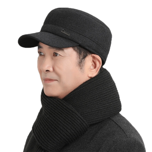 老年人帽子男冬季毛呢保暖帽老人爸爸爷爷平顶帽老头护耳鸭舌帽冬
