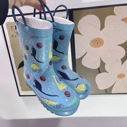 加绒恐龙雪地雨靴儿童男宝雨鞋