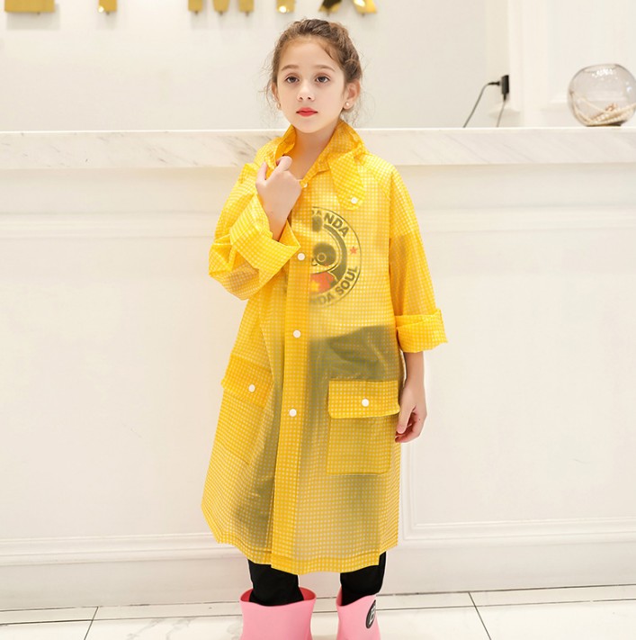 小学生雨衣儿童格子口袋款 时尚雨披 学生EVA男女童雨衣 无书包位