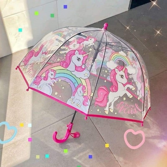 新宝宝2-8岁独角兽小马女童公主可爱雨伞透明拱型伞拍照玩水百搭