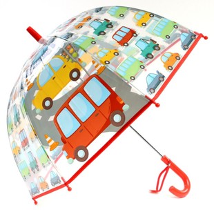新款儿童卡通小雨伞宝宝透明推拉开关男孩幼儿园汽车伞男童透明伞