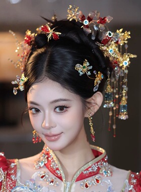 红色秀禾新娘头饰汉服新中式